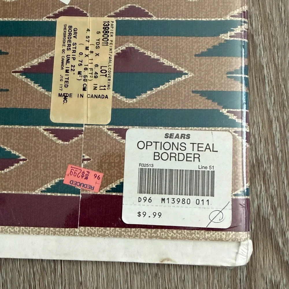 Vintage Colormate Southwestern Wallpaper Border 2 Rolls Teal Burgundy 13980011